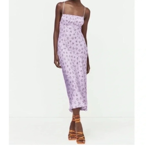 Zara Floral Lavender Satin Maxi Dress - Picture 4 of 7